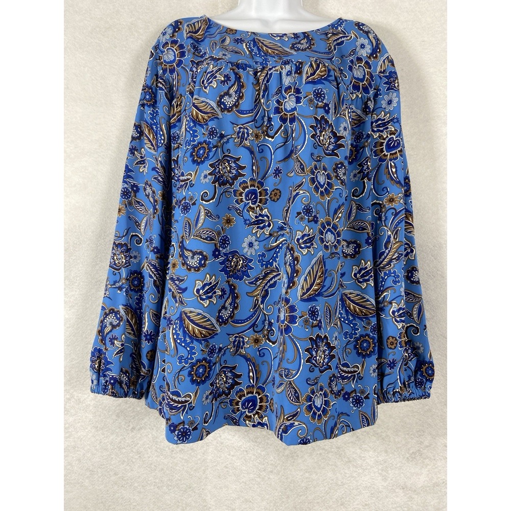 J. Jill Top Women's 2X Blue Long‎ Sleeves Wearever Collection Floral NWOT